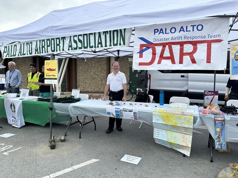 Rob French mans the PAO DART booth at the Palo Alto Municipal Service Center open house on July 27, 2024